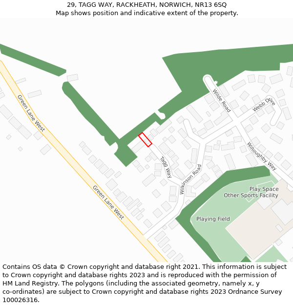 29, TAGG WAY, RACKHEATH, NORWICH, NR13 6SQ: Location map and indicative extent of plot