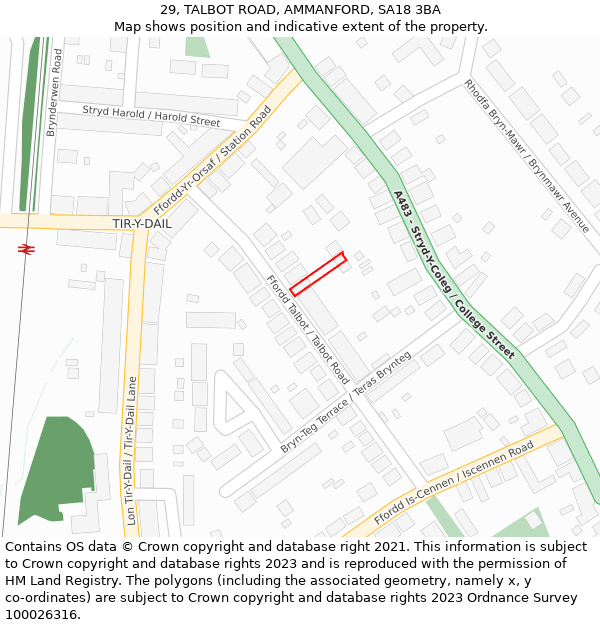 29, TALBOT ROAD, AMMANFORD, SA18 3BA: Location map and indicative extent of plot