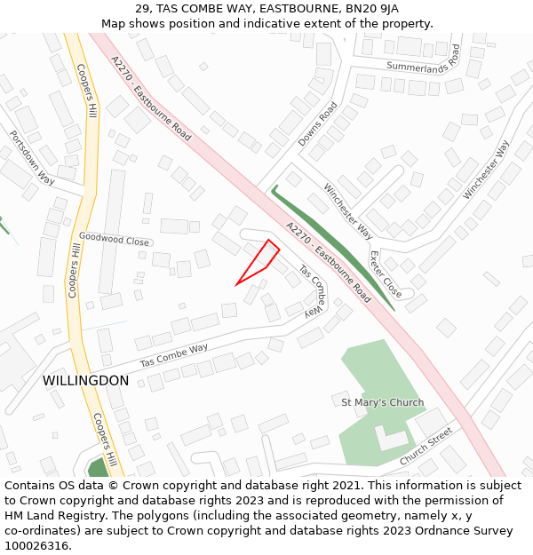 29, TAS COMBE WAY, EASTBOURNE, BN20 9JA: Location map and indicative extent of plot