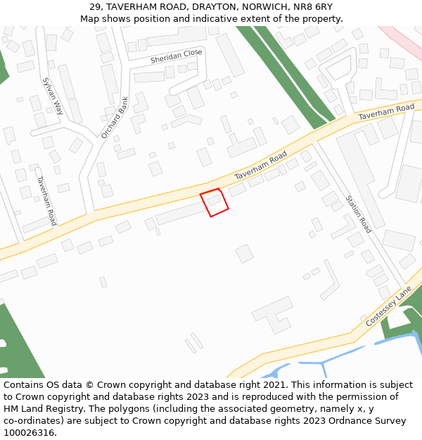 29, TAVERHAM ROAD, DRAYTON, NORWICH, NR8 6RY: Location map and indicative extent of plot