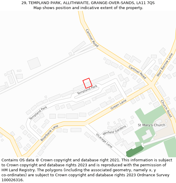 29, TEMPLAND PARK, ALLITHWAITE, GRANGE-OVER-SANDS, LA11 7QS: Location map and indicative extent of plot