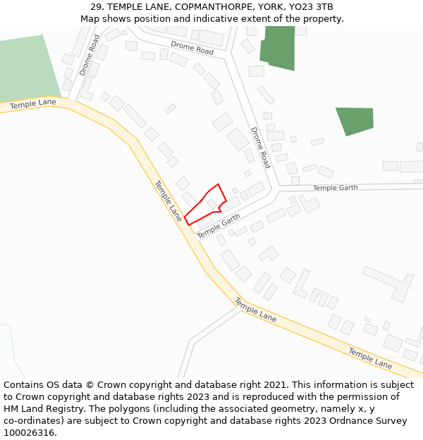 29, TEMPLE LANE, COPMANTHORPE, YORK, YO23 3TB: Location map and indicative extent of plot