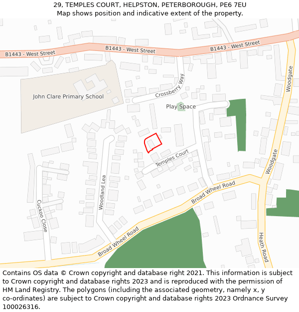 29, TEMPLES COURT, HELPSTON, PETERBOROUGH, PE6 7EU: Location map and indicative extent of plot