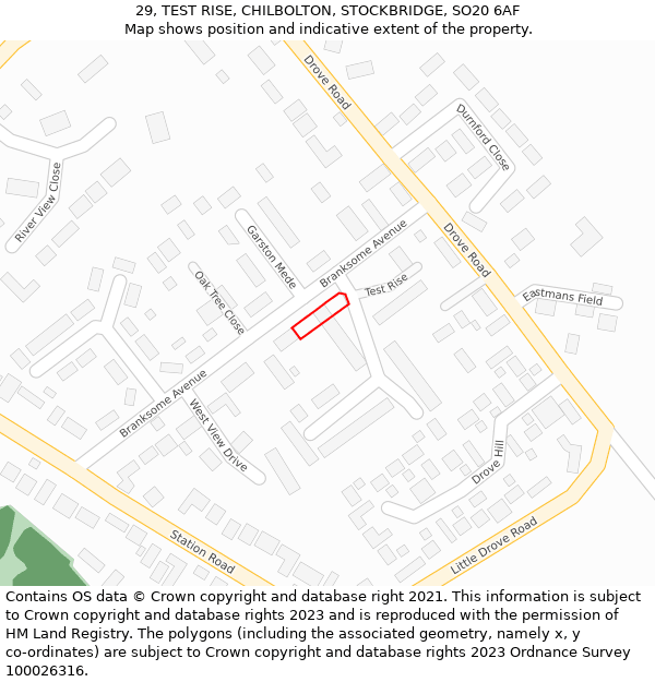 29, TEST RISE, CHILBOLTON, STOCKBRIDGE, SO20 6AF: Location map and indicative extent of plot