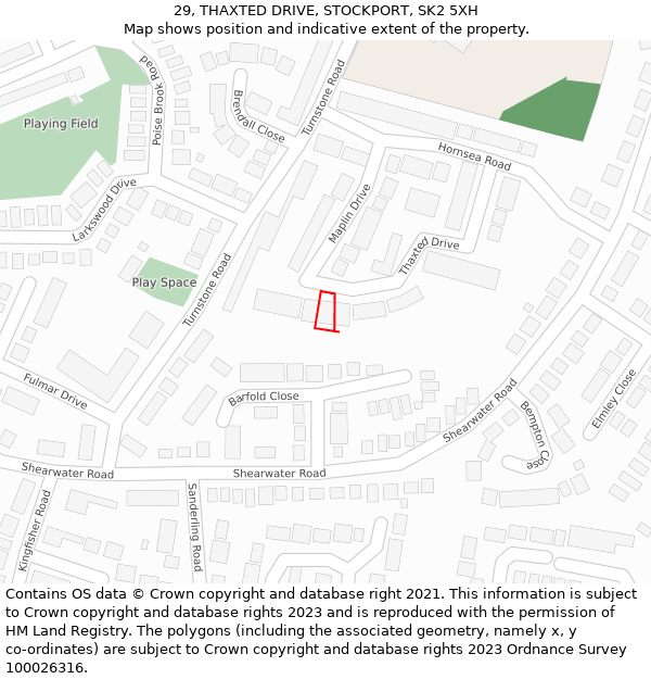29, THAXTED DRIVE, STOCKPORT, SK2 5XH: Location map and indicative extent of plot