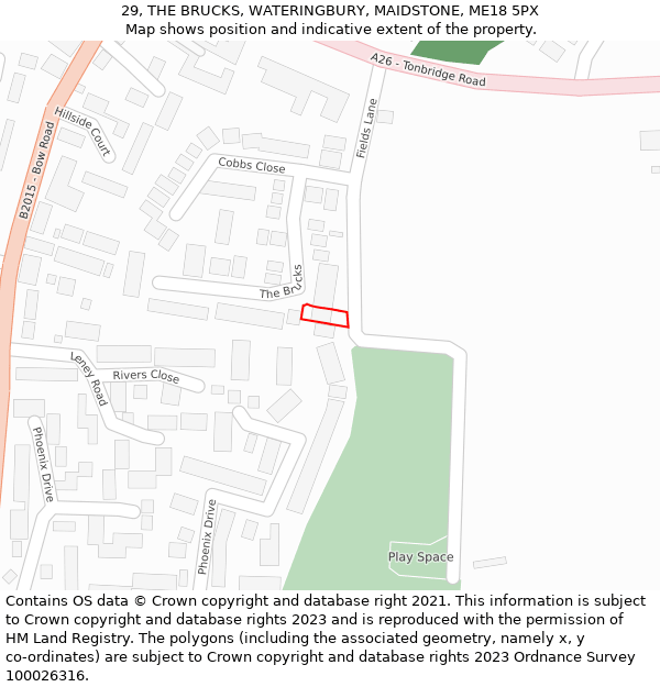 29, THE BRUCKS, WATERINGBURY, MAIDSTONE, ME18 5PX: Location map and indicative extent of plot