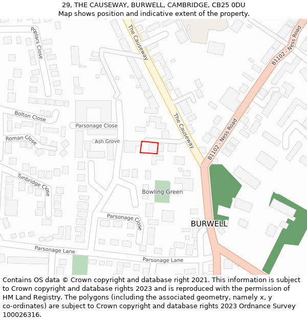 29, THE CAUSEWAY, BURWELL, CAMBRIDGE, CB25 0DU: Location map and indicative extent of plot
