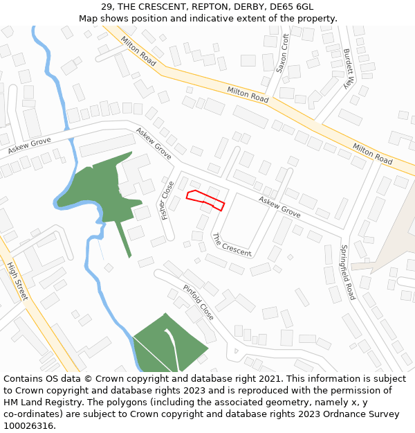 29, THE CRESCENT, REPTON, DERBY, DE65 6GL: Location map and indicative extent of plot