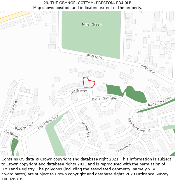 29, THE GRANGE, COTTAM, PRESTON, PR4 0LR: Location map and indicative extent of plot