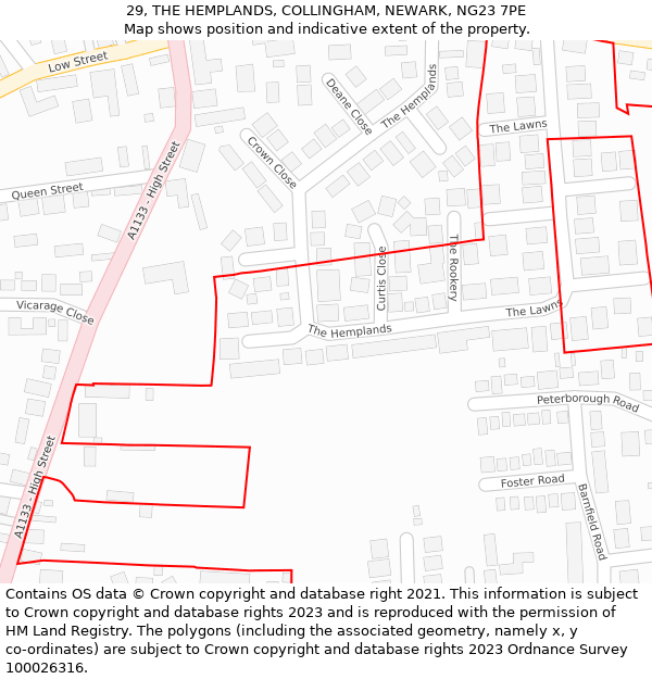 29, THE HEMPLANDS, COLLINGHAM, NEWARK, NG23 7PE: Location map and indicative extent of plot