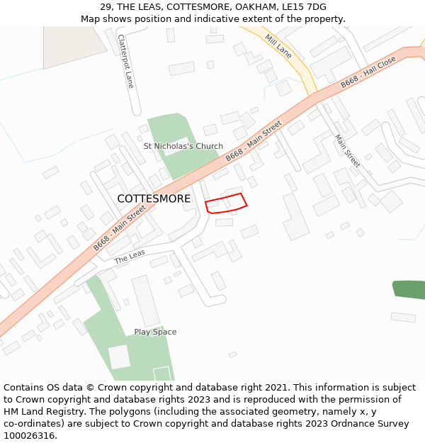 29, THE LEAS, COTTESMORE, OAKHAM, LE15 7DG: Location map and indicative extent of plot