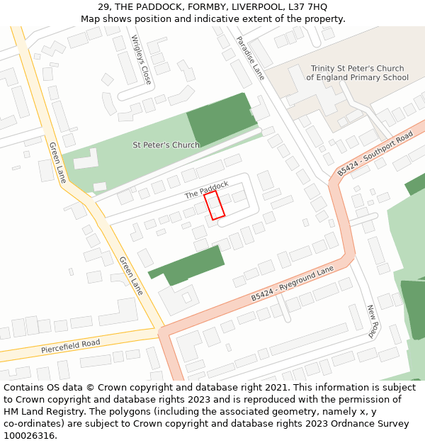 29, THE PADDOCK, FORMBY, LIVERPOOL, L37 7HQ: Location map and indicative extent of plot