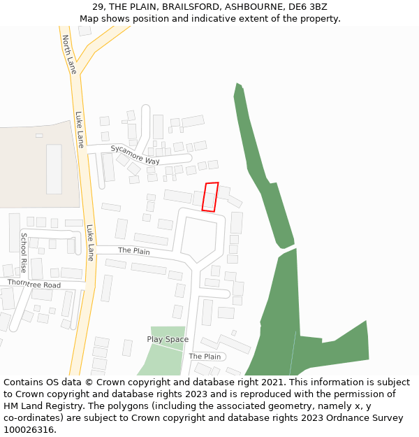 29, THE PLAIN, BRAILSFORD, ASHBOURNE, DE6 3BZ: Location map and indicative extent of plot