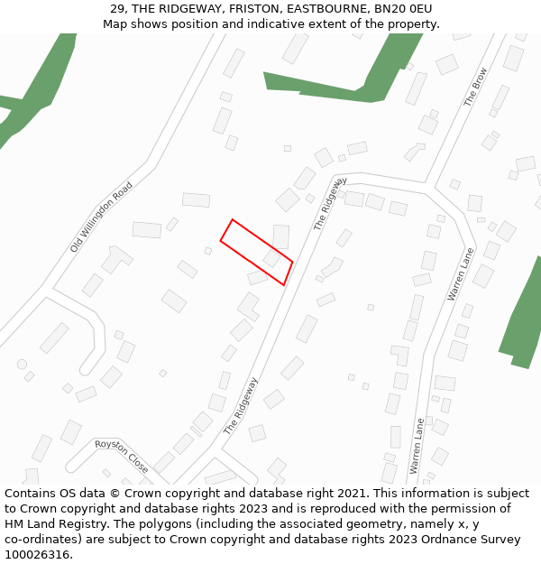 29, THE RIDGEWAY, FRISTON, EASTBOURNE, BN20 0EU: Location map and indicative extent of plot