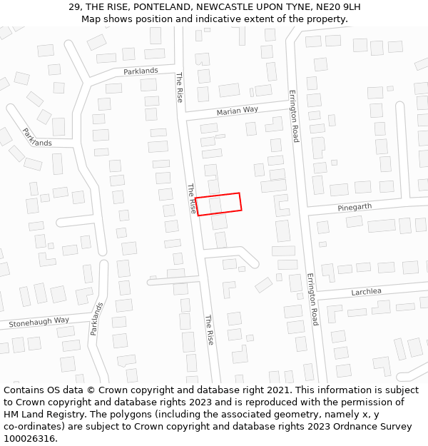 29, THE RISE, PONTELAND, NEWCASTLE UPON TYNE, NE20 9LH: Location map and indicative extent of plot