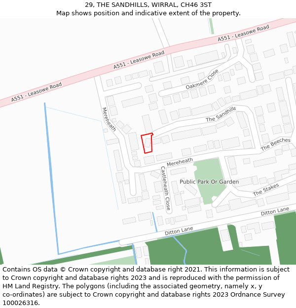 29, THE SANDHILLS, WIRRAL, CH46 3ST: Location map and indicative extent of plot