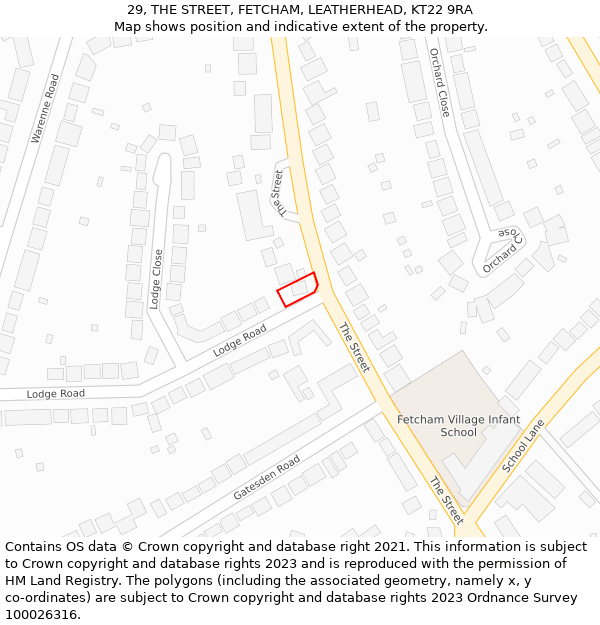 29, THE STREET, FETCHAM, LEATHERHEAD, KT22 9RA: Location map and indicative extent of plot