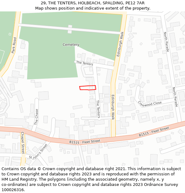 29, THE TENTERS, HOLBEACH, SPALDING, PE12 7AR: Location map and indicative extent of plot