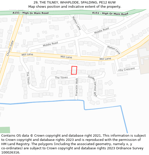 29, THE TILNEY, WHAPLODE, SPALDING, PE12 6UW: Location map and indicative extent of plot