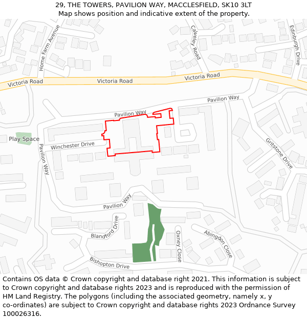 29, THE TOWERS, PAVILION WAY, MACCLESFIELD, SK10 3LT: Location map and indicative extent of plot
