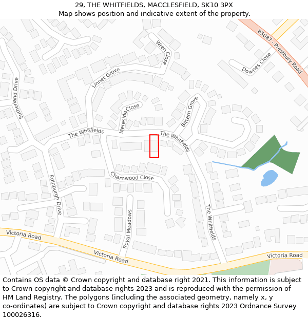 29, THE WHITFIELDS, MACCLESFIELD, SK10 3PX: Location map and indicative extent of plot