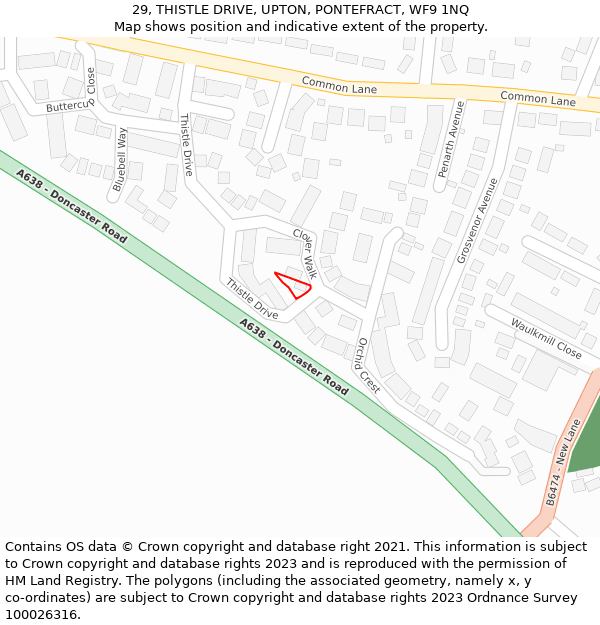 29, THISTLE DRIVE, UPTON, PONTEFRACT, WF9 1NQ: Location map and indicative extent of plot