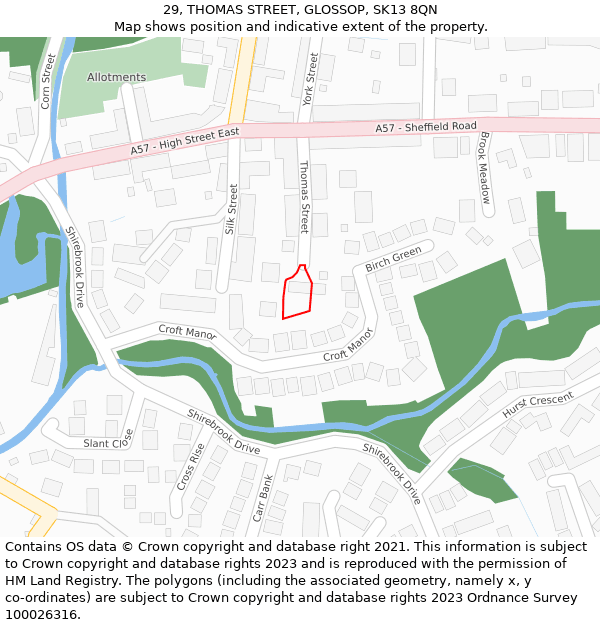 29, THOMAS STREET, GLOSSOP, SK13 8QN: Location map and indicative extent of plot