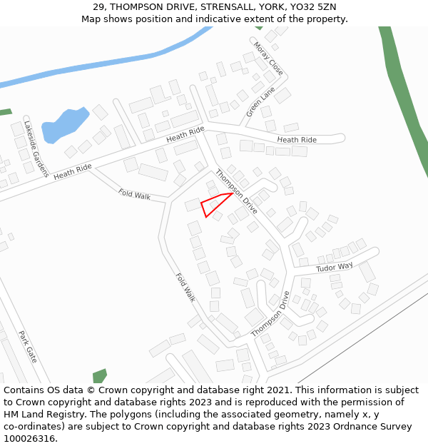 29, THOMPSON DRIVE, STRENSALL, YORK, YO32 5ZN: Location map and indicative extent of plot