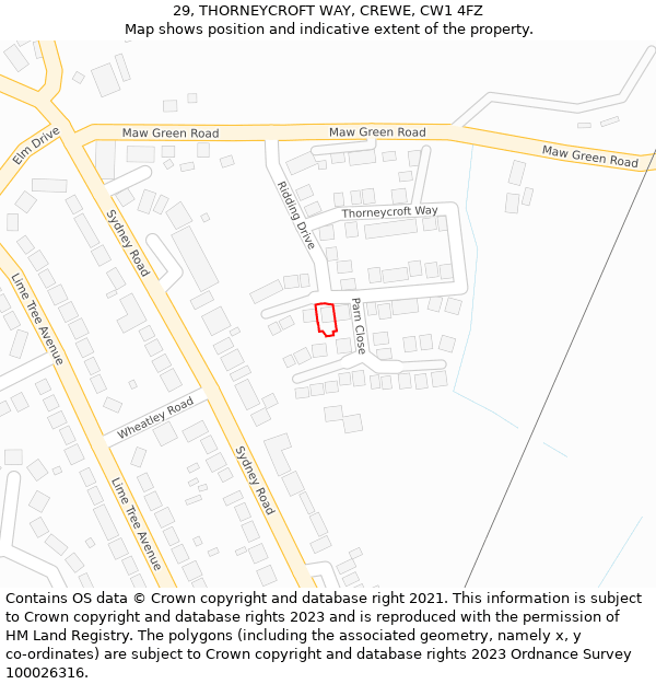 29, THORNEYCROFT WAY, CREWE, CW1 4FZ: Location map and indicative extent of plot