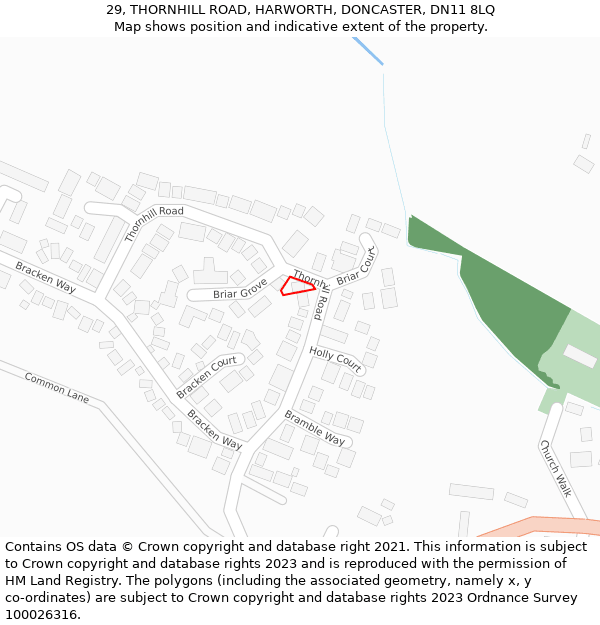 29, THORNHILL ROAD, HARWORTH, DONCASTER, DN11 8LQ: Location map and indicative extent of plot