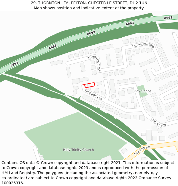29, THORNTON LEA, PELTON, CHESTER LE STREET, DH2 1UN: Location map and indicative extent of plot