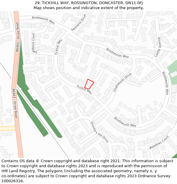 29, TICKHILL WAY, ROSSINGTON, DONCASTER, DN11 0FJ: Location map and indicative extent of plot