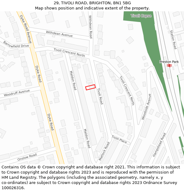 29, TIVOLI ROAD, BRIGHTON, BN1 5BG: Location map and indicative extent of plot