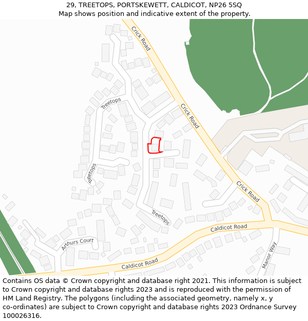 29, TREETOPS, PORTSKEWETT, CALDICOT, NP26 5SQ: Location map and indicative extent of plot