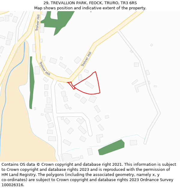 29, TREVALLION PARK, FEOCK, TRURO, TR3 6RS: Location map and indicative extent of plot