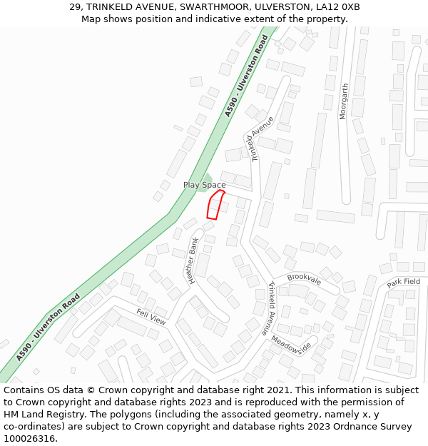 29, TRINKELD AVENUE, SWARTHMOOR, ULVERSTON, LA12 0XB: Location map and indicative extent of plot