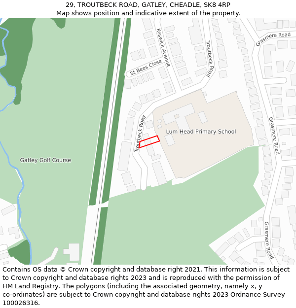 29, TROUTBECK ROAD, GATLEY, CHEADLE, SK8 4RP: Location map and indicative extent of plot