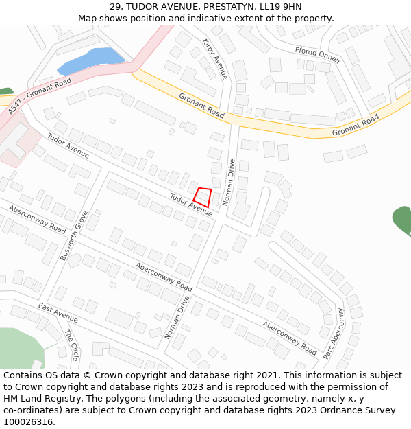29, TUDOR AVENUE, PRESTATYN, LL19 9HN: Location map and indicative extent of plot
