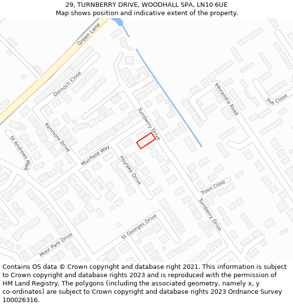 29, TURNBERRY DRIVE, WOODHALL SPA, LN10 6UE: Location map and indicative extent of plot