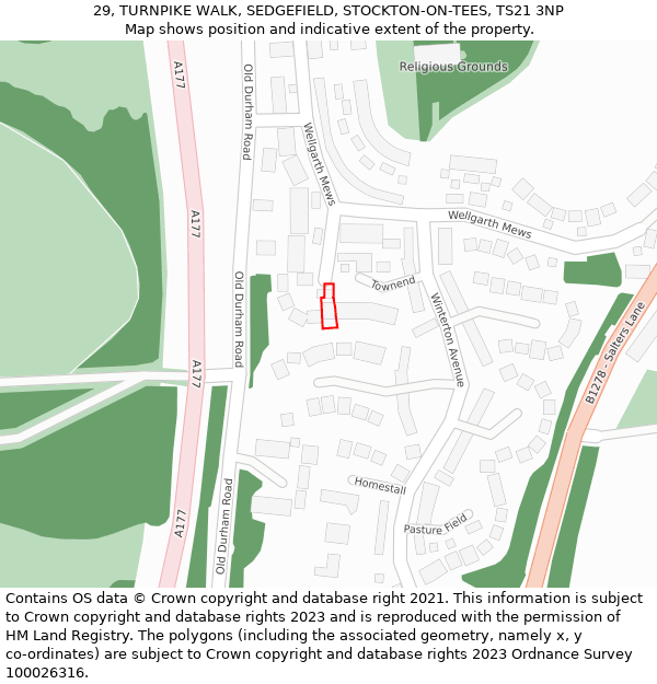29, TURNPIKE WALK, SEDGEFIELD, STOCKTON-ON-TEES, TS21 3NP: Location map and indicative extent of plot