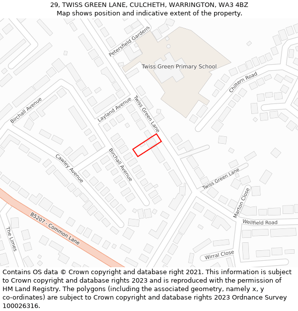 29, TWISS GREEN LANE, CULCHETH, WARRINGTON, WA3 4BZ: Location map and indicative extent of plot