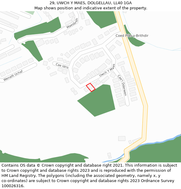 29, UWCH Y MAES, DOLGELLAU, LL40 1GA: Location map and indicative extent of plot