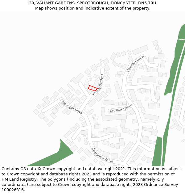 29, VALIANT GARDENS, SPROTBROUGH, DONCASTER, DN5 7RU: Location map and indicative extent of plot