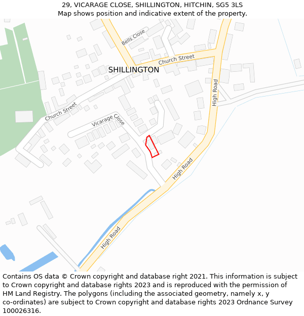 29, VICARAGE CLOSE, SHILLINGTON, HITCHIN, SG5 3LS: Location map and indicative extent of plot