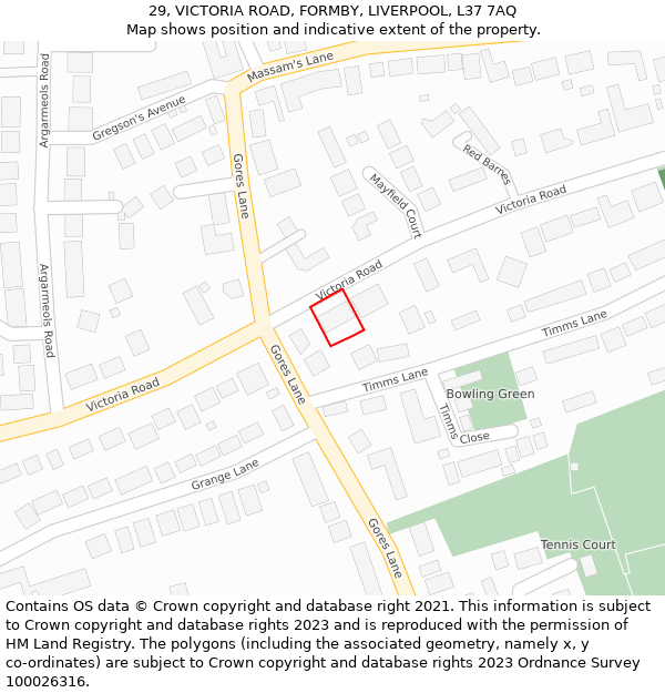 29, VICTORIA ROAD, FORMBY, LIVERPOOL, L37 7AQ: Location map and indicative extent of plot