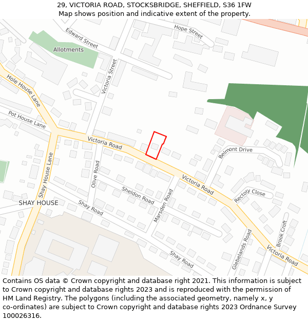 29, VICTORIA ROAD, STOCKSBRIDGE, SHEFFIELD, S36 1FW: Location map and indicative extent of plot