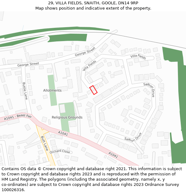 29, VILLA FIELDS, SNAITH, GOOLE, DN14 9RP: Location map and indicative extent of plot