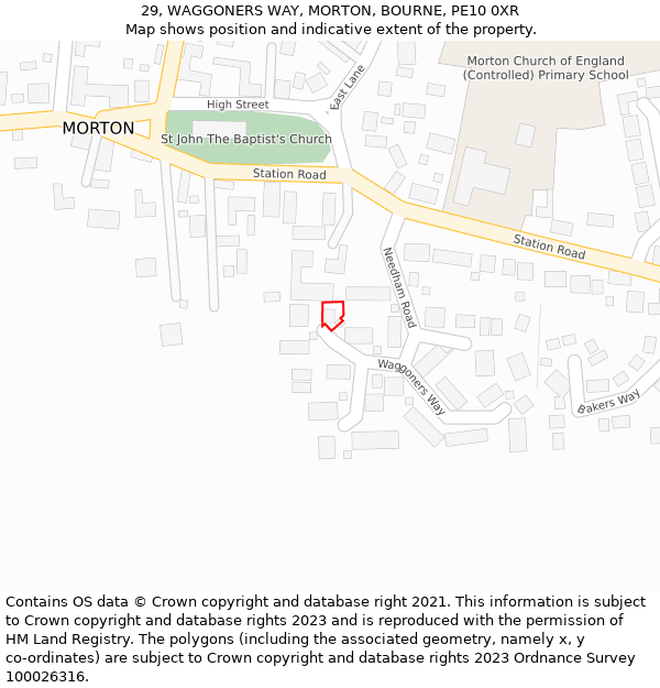 29, WAGGONERS WAY, MORTON, BOURNE, PE10 0XR: Location map and indicative extent of plot