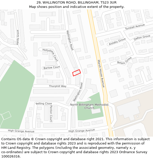 29, WALLINGTON ROAD, BILLINGHAM, TS23 3UR: Location map and indicative extent of plot