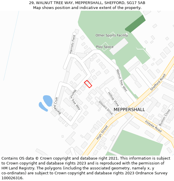 29, WALNUT TREE WAY, MEPPERSHALL, SHEFFORD, SG17 5AB: Location map and indicative extent of plot